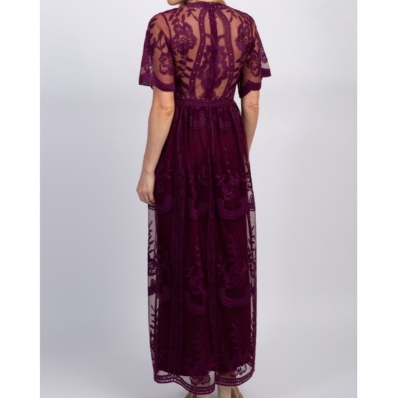 PinkBlush Burgandy lace overlay maxi maternity - Picture 3 of 7